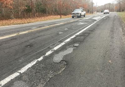 A mass of potholes mars a particularly bad section of Route 114 between Stephen Hand’s Path and Sag Harbor. Officials are urging the State Department of Transportation to resurface the road in the spring. A mass of potholes mars a particularly bad section of Route 114 between Stephen Hand’s Path and Sag Harbor. Officials are urging the State Department of Transportation to resurface the road in the spring.