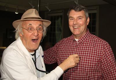 Hugh King had a laugh with Ken Collum at the East Hampton Historical Society lecture on Friday night at Clinton Academy. Hugh King had a laugh with Ken Collum at the East Hampton Historical Society lecture on Friday night at Clinton Academy.