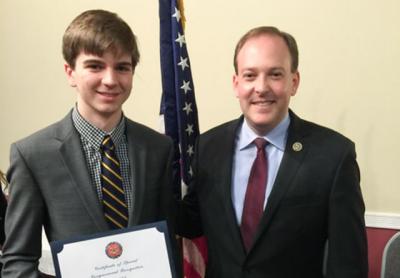 Eamon Spencer, left, with Representative Lee Zeldin. Eamon Spencer, left, with Representative Lee Zeldin.