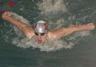 Colin Harrison was among seven Bonac swimmers who bettered previous-best times at the county meet. He did so in the 100 butterfly, above, and in his 50 butterfly leg in the 200 medley relay. Colin Harrison was among seven Bonac swimmers who bettered previous-best times at the county meet. He did so in the 100 butterfly, above, and in his 50 butterfly leg in the 200 medley relay.