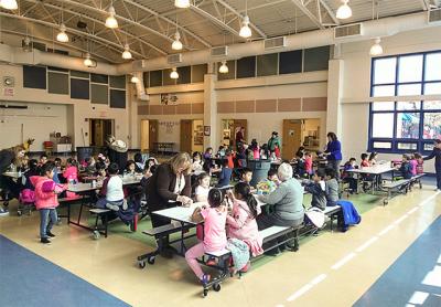 There is plenty of space for prekindergartners to share a lunch period with kindergartners when the younger students are brought into the John M. Marshall Elementary School building next year, the principal said. There is plenty of space for prekindergartners to share a lunch period with kindergartners when the younger students are brought into the John M. Marshall Elementary School building next year, the principal said.