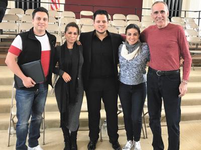 Soloists from Mexico’s Opera San Miguel, from left, Carlos Lopes, Alejandra Sandoval, Cesar Delgado, and Diana Peralta, joined John Daly Goodwin, the guest conductor, right, in the spring concert of the Choral Society of the Hamptons.