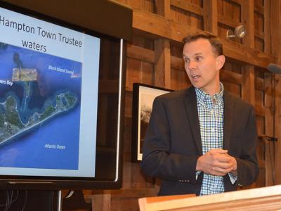 Christopher Gobler delivered an upbeat assessment of the waters in and around the Town of East Hampton to the town trustees on Monday. Christopher Gobler delivered an upbeat assessment of the waters in and around the Town of East Hampton to the town trustees on Monday.