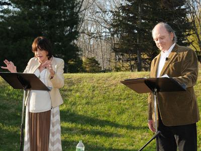 Mercedes Ruehl and Harris Yulin performed an en plein air reading of scenes from "Who's Afraid of Virginia Woolf?" as part of the dedication of LongHouse's amphitheater to the play's author, Edward Albee. Mercedes Ruehl and Harris Yulin performed an en plein air reading of scenes from "Who's Afraid of Virginia Woolf?" as part of the dedication of LongHouse's amphitheater to the play's author, Edward Albee.