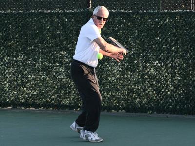 One of Frank Ackley’s goals is to put more kick into his kick serve. One of Frank Ackley’s goals is to put more kick into his kick serve.