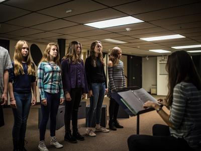 Student actors rehearsed for the Black Box Performance Project’s “Antigone Now.”