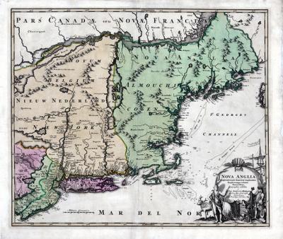 This 1716 map of New England, New York, and New Jersey actually covers a wider area, ranging from Canada to Delaware Bay, and from Philadelphia to Nova Scotia. This 1716 map of New England, New York, and New Jersey actually covers a wider area, ranging from Canada to Delaware Bay, and from Philadelphia to Nova Scotia.