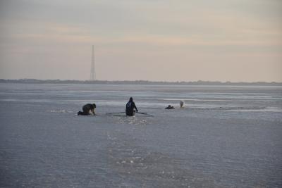 Geoff Bowen and Jimmy Sullivan, who were clamming at Napeague Harbor Sunday afternoon, heard Randy Parsons calling for help from the icy water and raced out to him before emergency responders arrived.