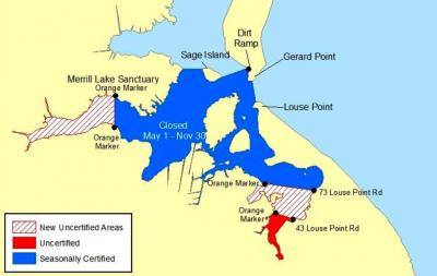 Two additional sections of Accabonac Harbor have been closed to shellfishing by New York State. Two additional sections of Accabonac Harbor have been closed to shellfishing by New York State.