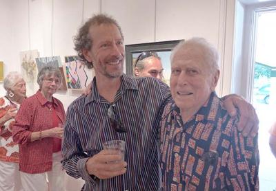 Nick Tarr, curator of this year’s Springs Invitational Exhibition at Ashawagh Hall, shared a laugh at the opening with Alexander Russo, who was honored along with Margaret Kerr, Adrienne Mim, and Athos Zacharias at the reception. Nick Tarr, curator of this year’s Springs Invitational Exhibition at Ashawagh Hall, shared a laugh at the opening with Alexander Russo, who was honored along with Margaret Kerr, Adrienne Mim, and Athos Zacharias at the reception.