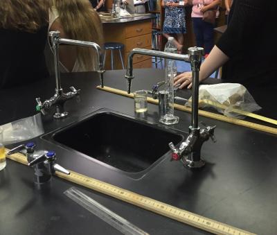 The faucets in four sinks in the Bridgehampton School's chemistry laboratory, like the one seen here during a Sept. 14 tour of the school, were replaced after initially testing high for lead content.
