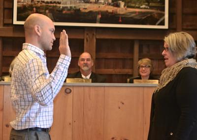 David Lys was sworn in on Jan. 2 as a member of the East Hampton Town Zoning Board of Appeals by Town Clerk Carole Brennan as Supervisor Peter Van Scoyoc and Councilwoman Kathee Burke-Gonzalez looked on. David Lys was sworn in on Jan. 2 as a member of the East Hampton Town Zoning Board of Appeals by Town Clerk Carole Brennan as Supervisor Peter Van Scoyoc and Councilwoman Kathee Burke-Gonzalez looked on.