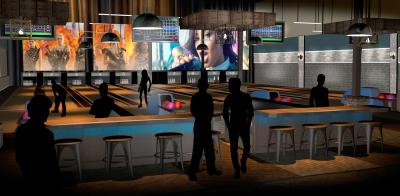 An architectural rendering of the bowling area that is being built at the East Hampton Indoor Tennis Club. An architectural rendering of the bowling area that is being built at the East Hampton Indoor Tennis Club.