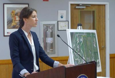 Elizabeth Schmid, an attorney representing Loida Lewis, asked the East Hampton Village Zoning Board of Appeals to permit extensive changes to her client's property at 165 Lily Pond Lane. Elizabeth Schmid, an attorney representing Loida Lewis, asked the East Hampton Village Zoning Board of Appeals to permit extensive changes to her client's property at 165 Lily Pond Lane.