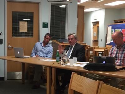 Mike Guinan, center, is the new assistant principal and director of the International Baccalaureate program at Pierson High School. He and Jeff Nichols, the high school principal, pictured at left, along with Brittany Miaritis, the Pierson Middle School assistant principal, will be holding an informational meeting for any students interested in the I.B. program.