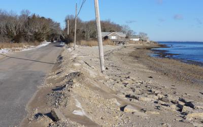 Recent high tides during storms have overwashed a portion of Gerard Drive in Springs. Recent high tides during storms have overwashed a portion of Gerard Drive in Springs.