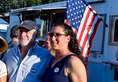 David Gruber, a candidate for the Democratic Party’s nomination for East Hampton Town Board, and Ilissa Loewenstein Meyer of the East Hampton Reform Democrats were at the Springs Community Food Festival, hosted by the Reform Democrats, last Thursday. David Gruber, a candidate for the Democratic Party’s nomination for East Hampton Town Board, and Ilissa Loewenstein Meyer of the East Hampton Reform Democrats were at the Springs Community Food Festival, hosted by the Reform Democrats, last Thursday.