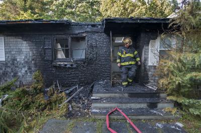 The front of 52 Cedar Drive is completely charred. The front of 52 Cedar Drive is completely charred.
