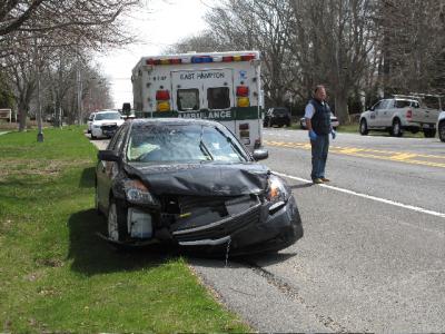 A Nissan Altima suffered front-end damage after an accident in the intersection of Pantigo Road and Pantigo Place in East Hampton Tuesday morning. A Nissan Altima suffered front-end damage after an accident in the intersection of Pantigo Road and Pantigo Place in East Hampton Tuesday morning.