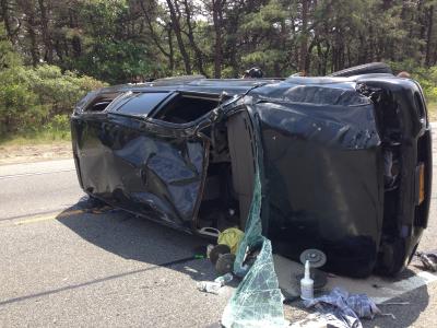 An S.U.V. rolled over on the Napeague stretch of Montauk Highway on Wednesday afternoon. An S.U.V. rolled over on the Napeague stretch of Montauk Highway on Wednesday afternoon.