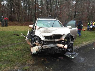 While the Lexus S.U.V. was heavily damaged, the people inside were not badly hurt, police said. While the Lexus S.U.V. was heavily damaged, the people inside were not badly hurt, police said.