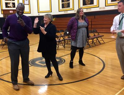 Ron White, the president of the Bridgehampton School Board, and Lois Favre, the district superintendent, were all smiles as they learned voters approved the project.