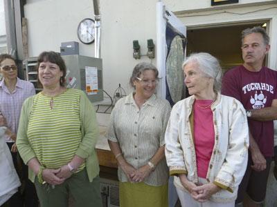 Donna DiPaolo, a teacher at the Montauk School, left, was one of the speakers at a May 21 ceremony dedicating the school’s newly renovated greenhouse to the legacy of the late Carol Morrison of Concerned Citizens of Montauk. Also on hand were Jessica James of C.C.O.M., center, and Ms. Morrison’s niece, Liddie Baker.