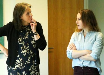 Susan Scarf Merrell, left, a professor in the college’s M.F.A. program in creative writing and literature, with Emily Smith Gilbert, the new editor in chief of The Southampton Review. Susan Scarf Merrell, left, a professor in the college’s M.F.A. program in creative writing and literature, with Emily Smith Gilbert, the new editor in chief of The Southampton Review.