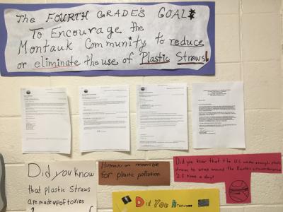 Fourth graders at the Montauk School are working with some success to convince businesses to switch from plastic straws to paper ones. Fourth graders at the Montauk School are working with some success to convince businesses to switch from plastic straws to paper ones.