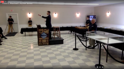 Kip Blanchard closed a Nov. 11 auction for a rare copy of the Declaration of Independence at $1.5 million, well above estimates. The sale was live-streamed on Facebook. Kip Blanchard closed a Nov. 11 auction for a rare copy of the Declaration of Independence at $1.5 million, well above estimates. The sale was live-streamed on Facebook.