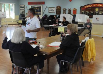 Voters cast presidential primary ballots at the Springs Firehouse on Tuesday. Here in the First Congressional District, Republicans supported Donald Trump by a wider margin than elsewhere in the state; while Hillary Clinton's victory in the Democratic contest was narrower than elsewhere in New York. Voters cast presidential primary ballots at the Springs Firehouse on Tuesday. Here in the First Congressional District, Republicans supported Donald Trump by a wider margin than elsewhere in the state; while Hillary Clinton's victory in the Democratic contest was narrower than elsewhere in New York.