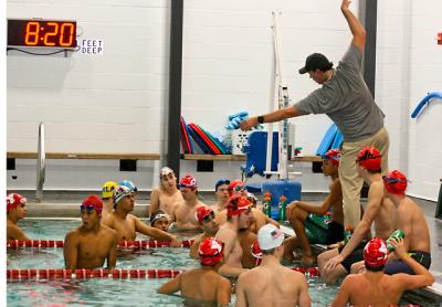 With about 40 swimmers in three lanes at the Y.M.C.A. East Hampton RECenter, the boys team’s coaches, Craig Brierley and his assistant, Brian Cunningham, shown above, may have to make some cuts.