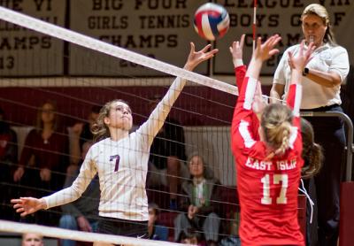 Mikela Junemann (7) is East Hampton’s chief hitter, but there are others too.