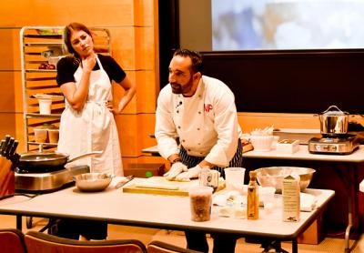 Chef Nicholas Poulmentis rolled out goat cheese gnocchi dough on Friday at the Food Lab conference. Chef Nicholas Poulmentis rolled out goat cheese gnocchi dough on Friday at the Food Lab conference.