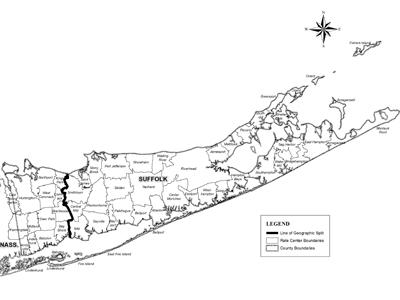 A possible dividing line for a new area code in Suffolk would be along the western borders of Smithtown, Central Islip, and Islip. A possible dividing line for a new area code in Suffolk would be along the western borders of Smithtown, Central Islip, and Islip.
