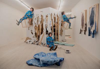 David Kennedy Cutler shares the space at the Halsey McKay Gallery in East Hampton with four mannequins who are generalized versions of himself. David Kennedy Cutler shares the space at the Halsey McKay Gallery in East Hampton with four mannequins who are generalized versions of himself.