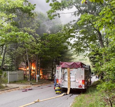 A camper went up in flames in Springs on Wednesday morning. A camper went up in flames in Springs on Wednesday morning.