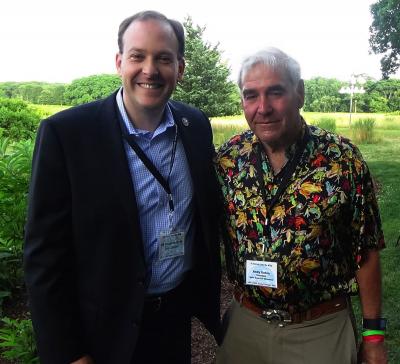 Rep. Lee Zeldin, left, at the South Fork Natural History Museum benefit on Saturday, with its president, Andy Sabin of Amagansett, has criticized a meeting between a representative of the Russian government and the Trump campaign. Rep. Lee Zeldin, left, at the South Fork Natural History Museum benefit on Saturday, with its president, Andy Sabin of Amagansett, has criticized a meeting between a representative of the Russian government and the Trump campaign.