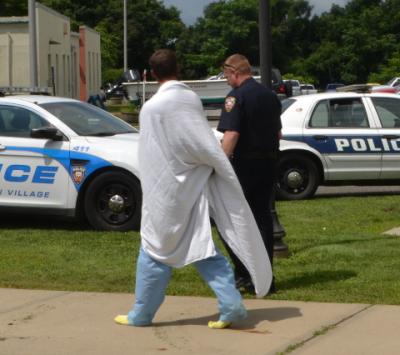 Police led Daniel Cavan Rathgaber into East Hampton Town Justice Court Monday morning.