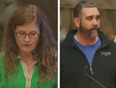 Residents on both sides of a dispute over so-called Truck Beach on Napeague spoke at East Hampton Town Hall on Thursday. They included, left, Caroline McCaffery, who said she worried about the safety of beachgoers, and Brian Pardini, who told the board that his family was among those who depended on income from commercial fishing there. Residents on both sides of a dispute over so-called Truck Beach on Napeague spoke at East Hampton Town Hall on Thursday. They included, left, Caroline McCaffery, who said she worried about the safety of beachgoers, and Brian Pardini, who told the board that his family was among those who depended on income from commercial fishing there.