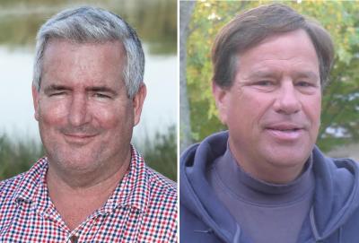 Brian Byrnes, left, an East Hampton Town trustee who had fallen just short of victory on Election Night, was apparently re-elected after an unofficial count of absentee ballots, while Sean McCaffrey, right,also an incumbent, was ousted. Brian Byrnes, left, an East Hampton Town trustee who had fallen just short of victory on Election Night, was apparently re-elected after an unofficial count of absentee ballots, while Sean McCaffrey, right,also an incumbent, was ousted.
