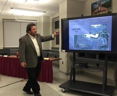 Mike Guido, the East Hampton School District architect, proposed a new option for a potential bus depot on the campus of the high school and presented it to the school board on Tuesday.