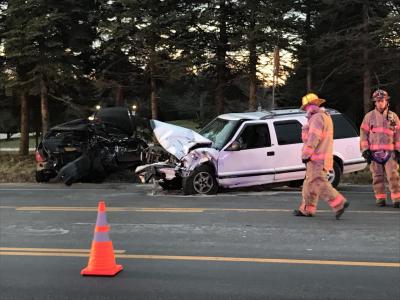The vehicles involved in the crash on Montauk Highway in Water Mill Tuesday morning sustained heavy damage. The vehicles involved in the crash on Montauk Highway in Water Mill Tuesday morning sustained heavy damage.