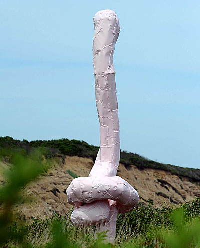 A phallic sculpture by the late Franz West has appeared at the edge of a Montauk bluff. A phallic sculpture by the late Franz West has appeared at the edge of a Montauk bluff.