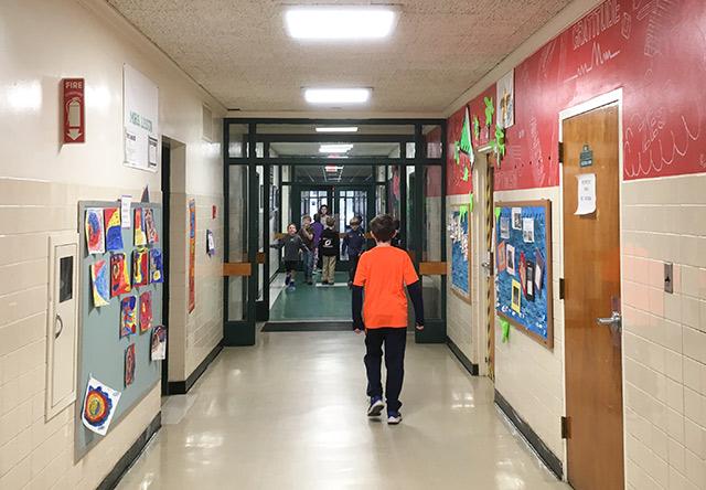 Hallways at the Springs School must sometimes double as instructional spaces, as there are 734 students in a building intended for 350. Residents will decide on March 6 whether to approve the funding needed for a building expansion.