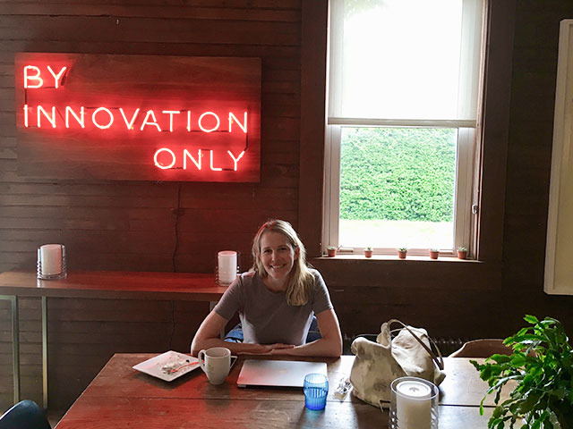 Casey Powers, an entrepreneur from East Hampton, joined the new co-working space in Southampton to focus on developing her businesses in a collaborative setting with creative thinkers, an atmosphere that working from home does not foster. Casey Powers, an entrepreneur from East Hampton, joined the new co-working space in Southampton to focus on developing her businesses in a collaborative setting with creative thinkers, an atmosphere that working from home does not foster.