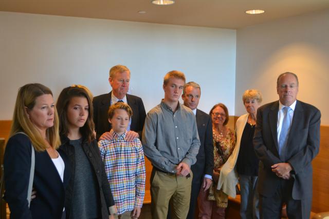 Several members of the late Paul Hansen's family gathered outside the Central Islip courtroom where Sean P. Ludwick was sentenced yesterday on vehicular homicide charges in Mr. Hansen's 2015 death.
