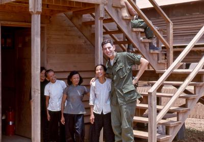 Jim Lubetkin in 1968 outside his barracks at Long Binh, Vietnam, America’s largest military facility outside the United States. These women, along with thousands of other Vietnamese, would work at the base during daylight hours and return to their nearby villages at night.