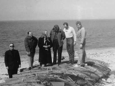 1957: Visitors on a portion of the Culloden wreckage, including Jeannette Edwards Rattray, third from left.