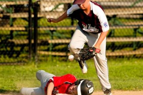 Carter Dickinson didn’t put the tag on this Sag Harbor-Bridgehampton runner at third in the second inning, but otherwise Monday’s news was good insofar as East Hampton’s 11-12 Little League team, which won 13-2, was concerned.